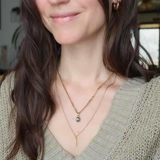 Custom Birthstone Layered Necklace – 2-in-1 Gold Necklace | Lazee Jewelry