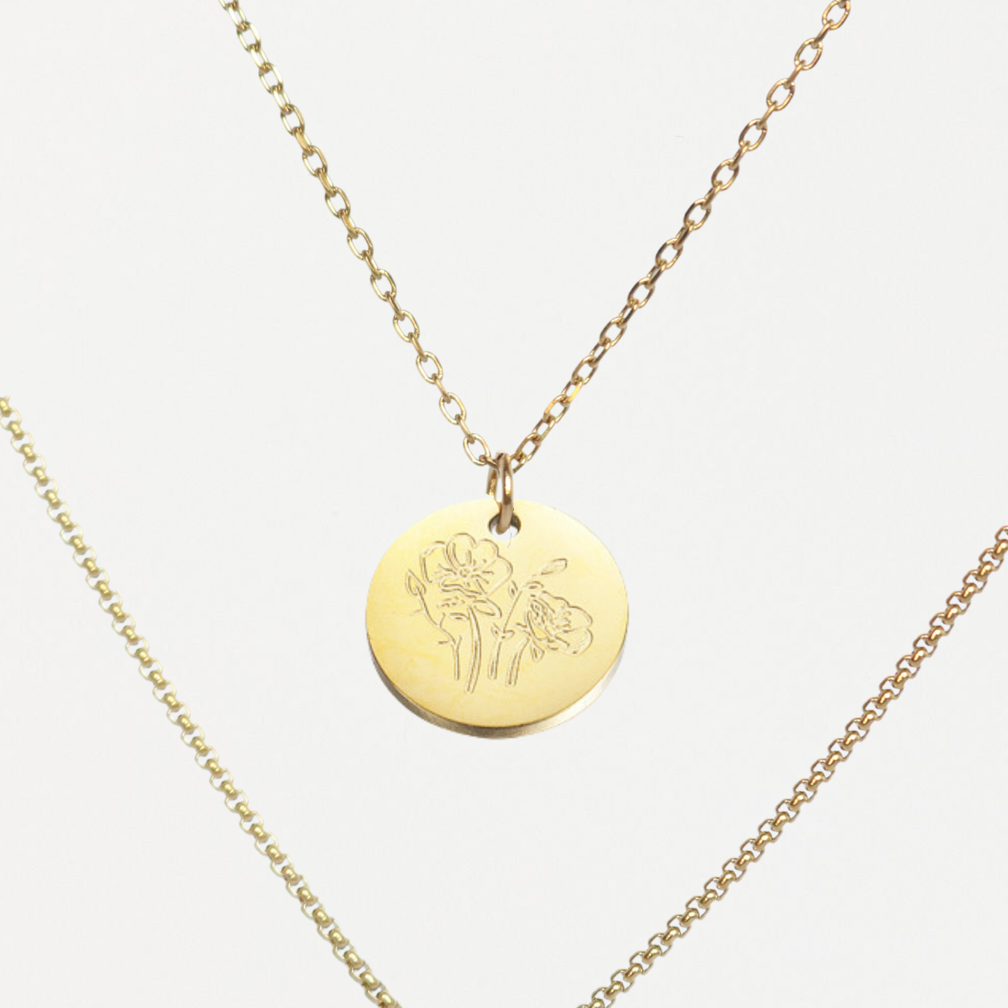 Custom Birth Flower Layered Necklace – 3-in-1 Gold Necklace | Lazee Jewelry