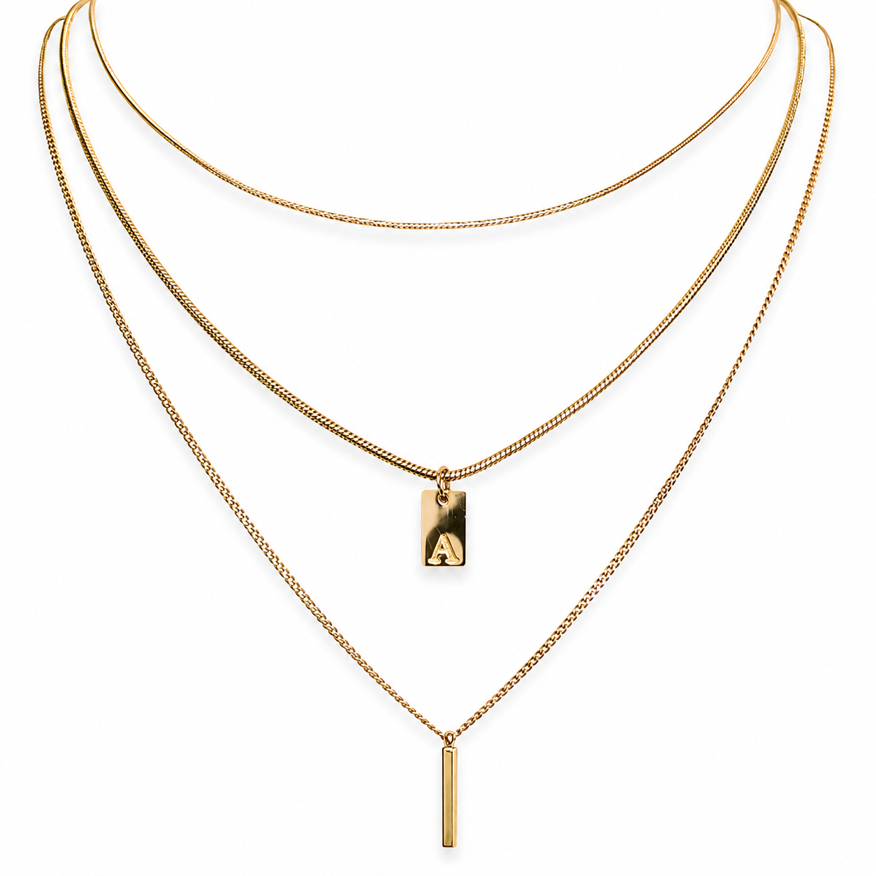 Custom Initial Layered Necklace – 3-in-1 Gold Necklace | Lazee Jewelry