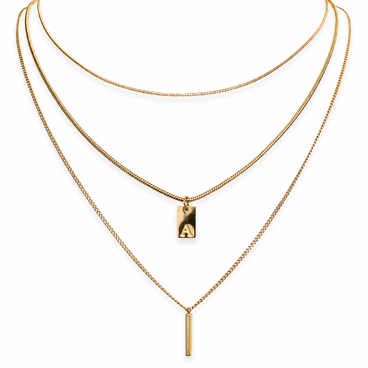 Custom Initial Layered Necklace – 3-in-1 Gold Necklace | Lazee Jewelry