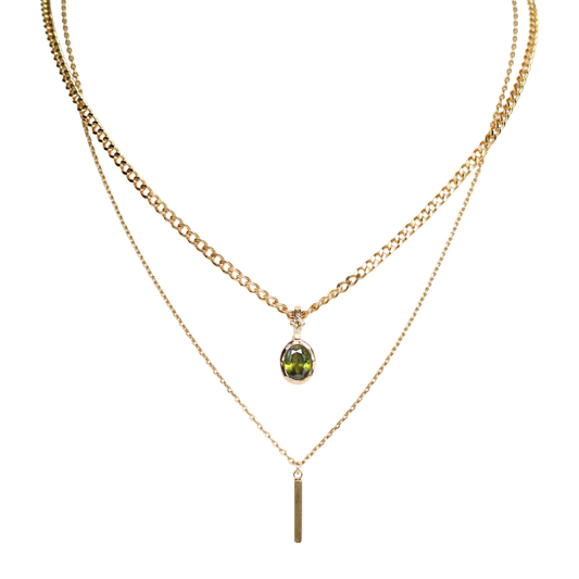 Custom Birthstone Layered Necklace – 2-in-1 Gold Necklace | Lazee Jewelry