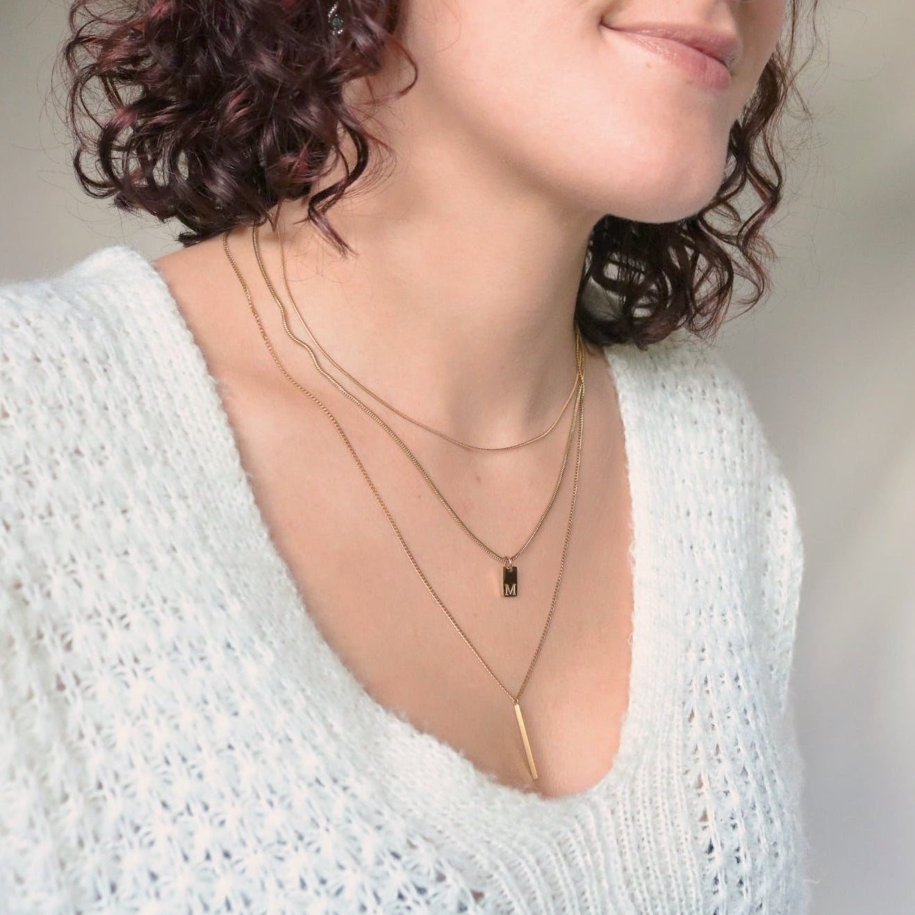 Custom Initial Layered Necklace – 3-in-1 Gold Necklace | Lazee Jewelry