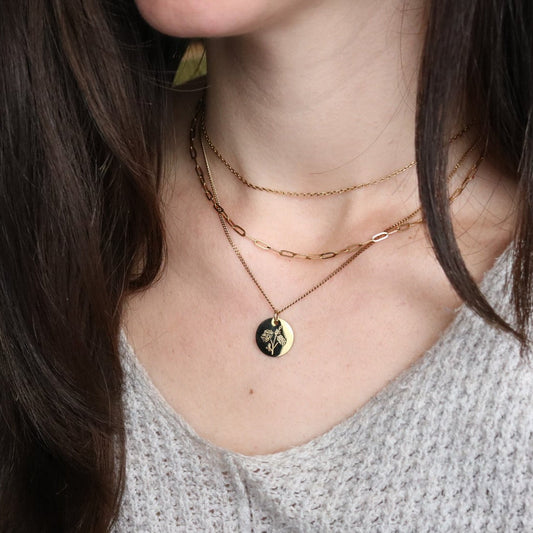 Custom Birth Flower Layered Necklace – 3-in-1 Gold Necklace | Lazee Jewelry