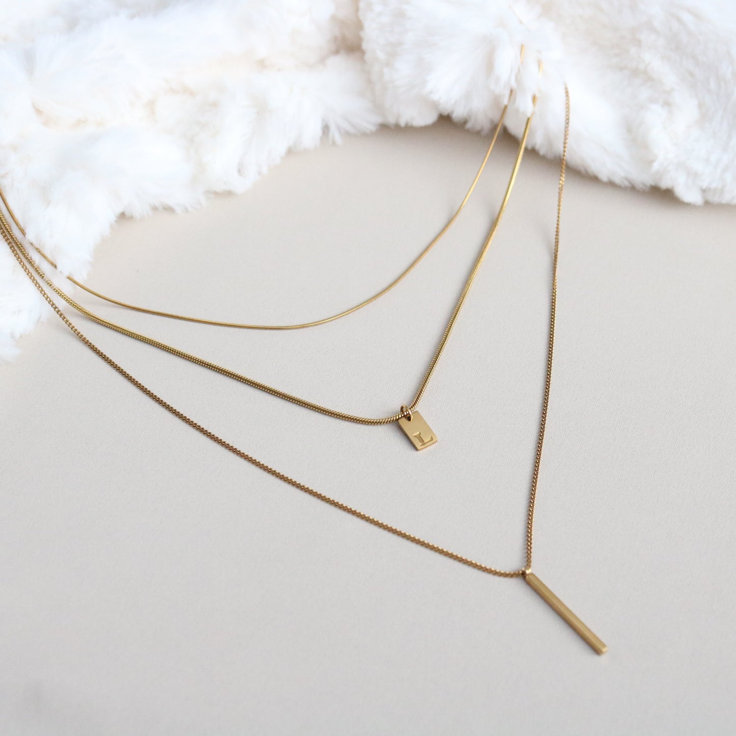 Custom Initial Layered Necklace – 3-in-1 Gold Necklace | Lazee Jewelry