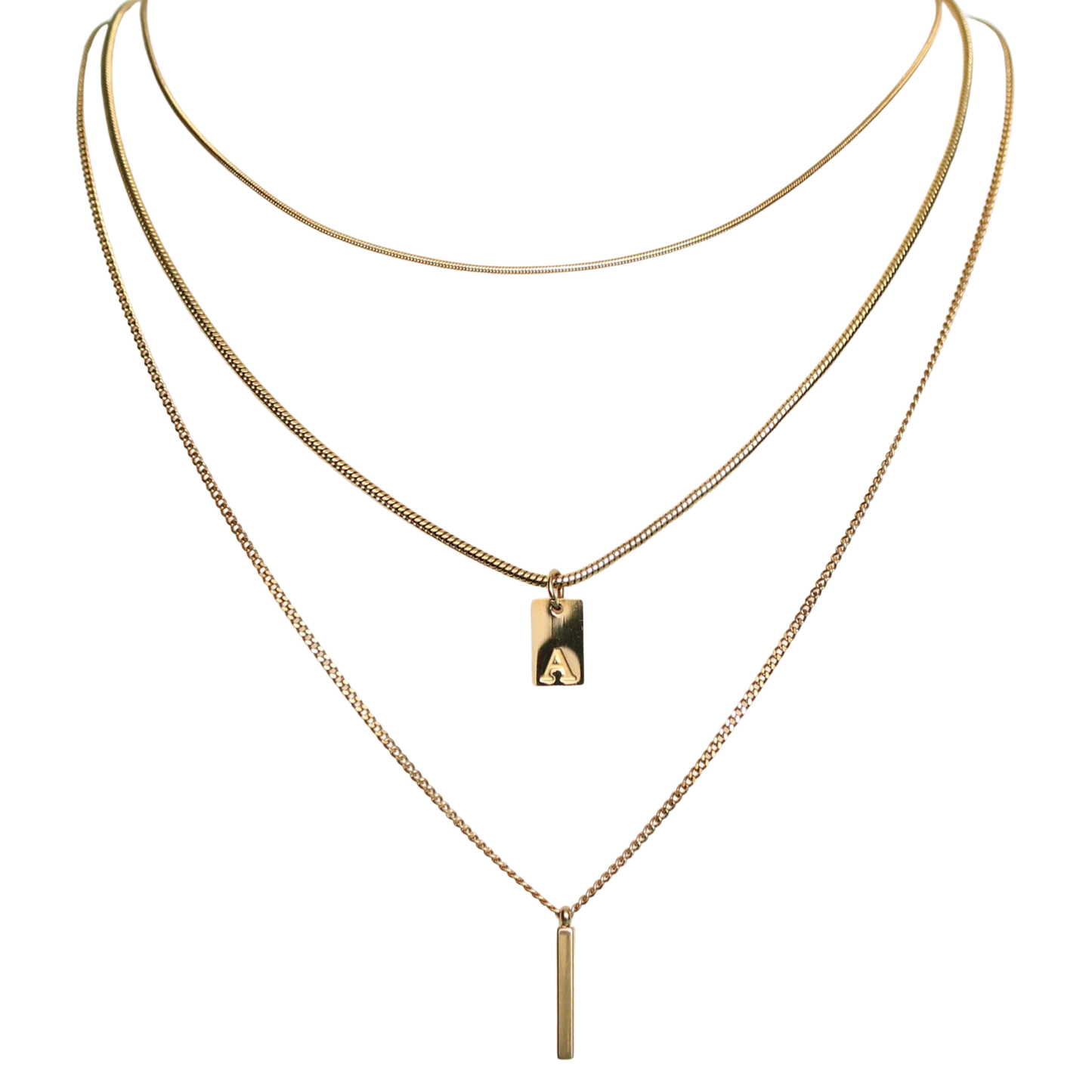 Custom Initial Layered Necklace – 3-in-1 Gold Necklace | Lazee Jewelry