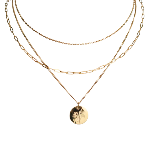 Custom Birth Flower Layered Necklace – 3-in-1 Gold Necklace | Lazee Jewelry